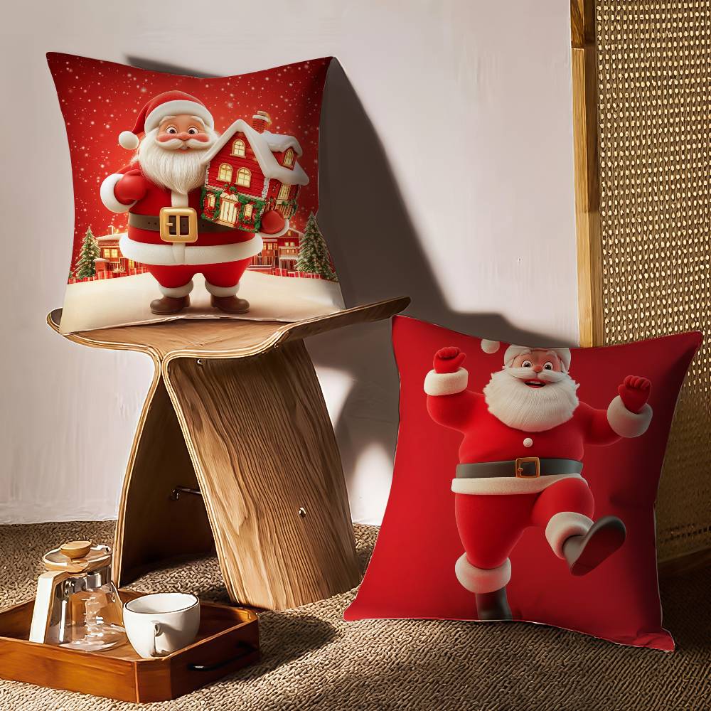 Santa Claus Pillow Case Sofa and Living Room Decorative Cushion Covers Dust-proof and Mite-proof Invisible Zipper