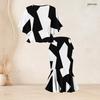 Women Plus Size Two Piece Outfit Round Neck Batwing Sleeve Geometric Printed Ruffle Hem Top Fishtail Skirt Set