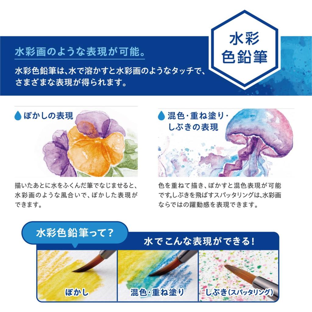 Shachihata Artline Watercolor 36 with Watercolor Pencils, Colors, Brush, KCP-W36C/H