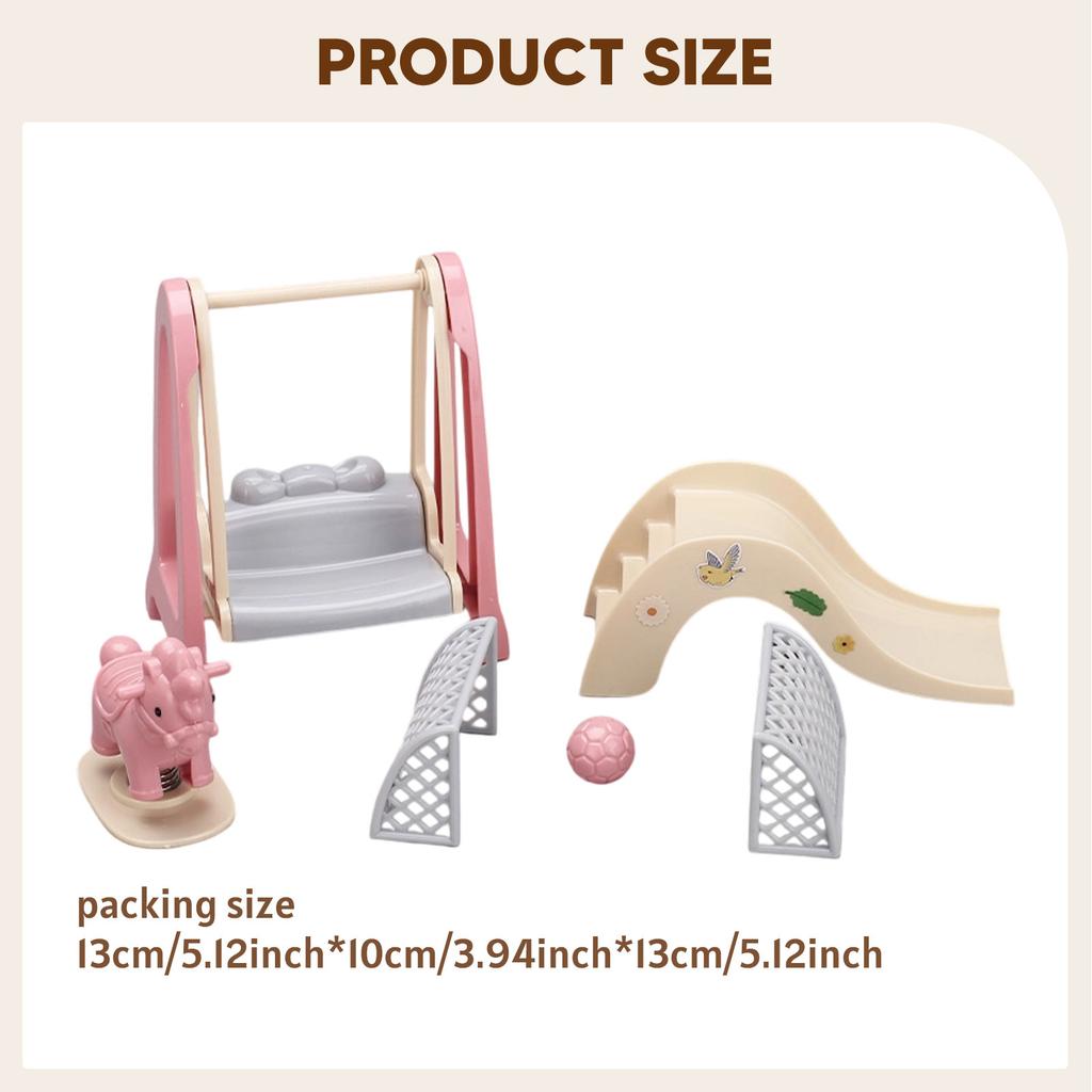 1/12 Scale Amusement Park Slide Horse Swing Play House Toy Set for Kids Dollhouse Accessories Small Simulation Play Equipment