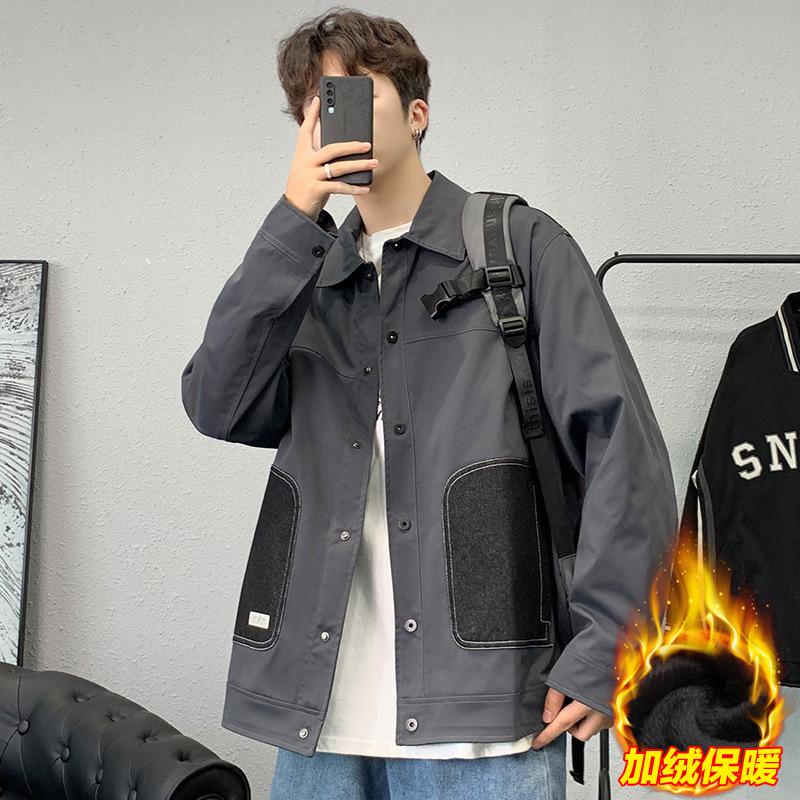 Jackets, Men's Jackets, Spring and Autumn Lapels, Casual Fleece, Trendy, Versatile, Korean Cargo Jackets, Men's Fashion Men's Clothing
