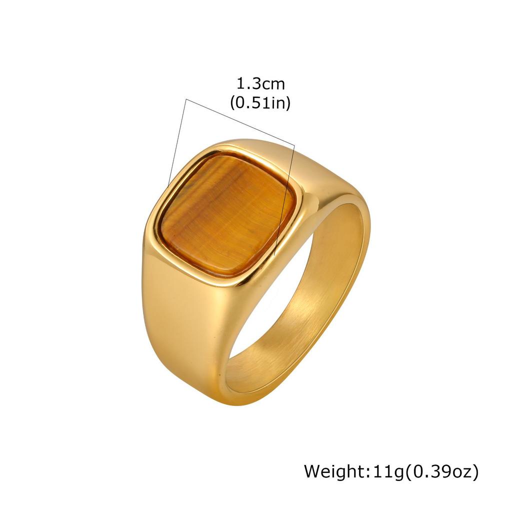 Quadratischer Edelstahlring mit Tigerauge und metallischem Glanz - Trendiges Zeigefinger-Accessoire RC-620
