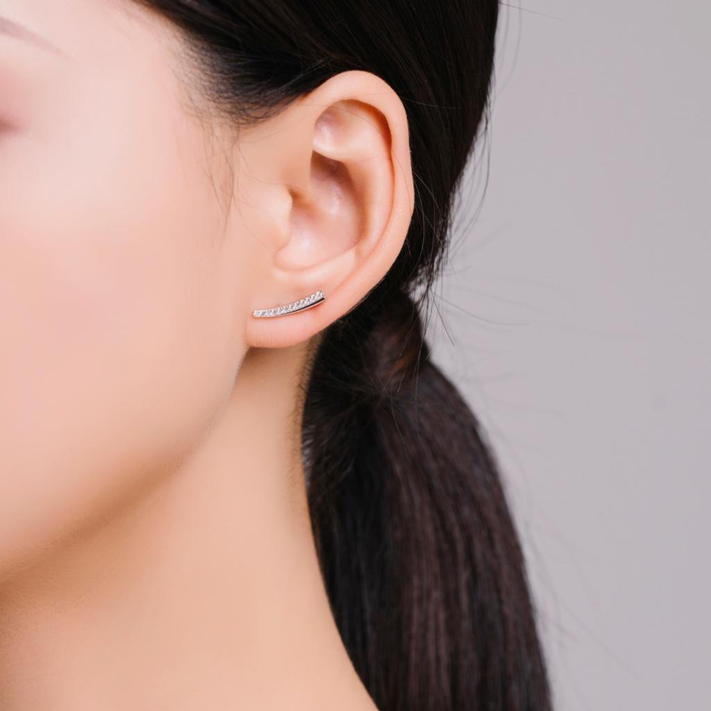 Modian Minimalism Line Stud Earrings Solid 925 Sterling Silver Feather Clear CZ Studs Ear For Women Hypoallergenic Jewelry Gifts