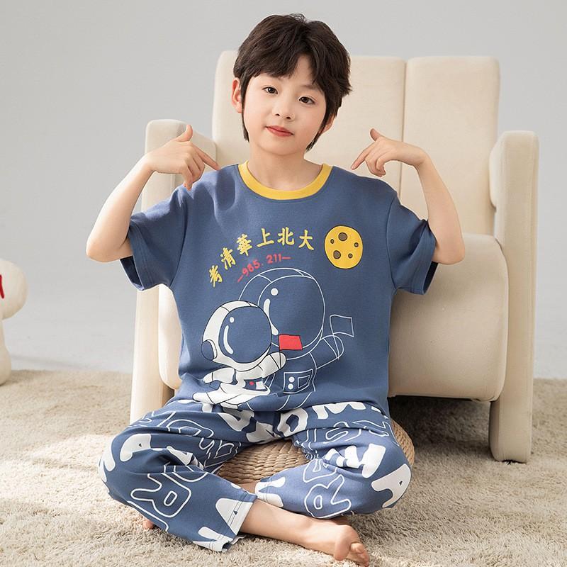 Cotton Short Sleeve Pajama Set Boys Lightweight Sleepwear Cartoon Print Kids Home Wear