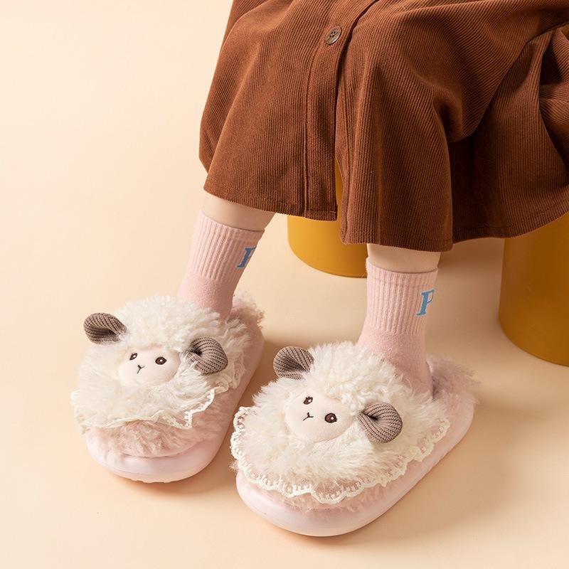 Kids' Plush Little Sheep Cotton Slippers - Cute & Cozy for Fall/Winter 2025