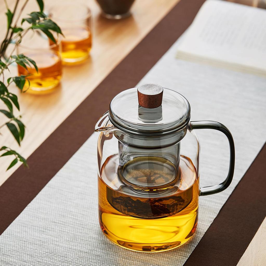 Pokaro Tea Heat-Resistant Glass Teapot, 1000ml Full Capacity, Stovetop-Safe, Microwave-Safe, 170°C160°F, Suitable for Jujube Tea, Chinese Tea,