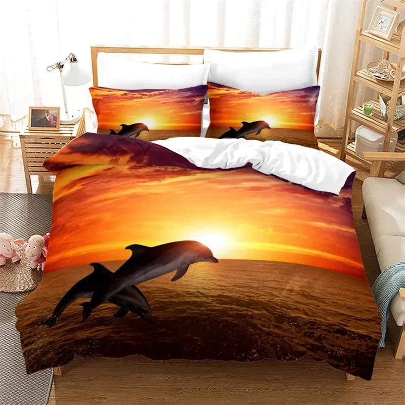 3D Print Dolphin Ocean Comfortable Duvet Quilt Cover Pillowcase Bedding Set Children Bedroom Decoration Home Textile