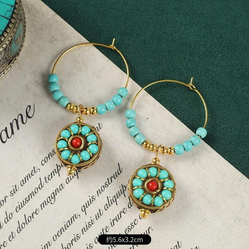Original Handmade Nepalese Earrings Tibetan Niche Personality Earrings Female Exotic Xizang Retro Earrings