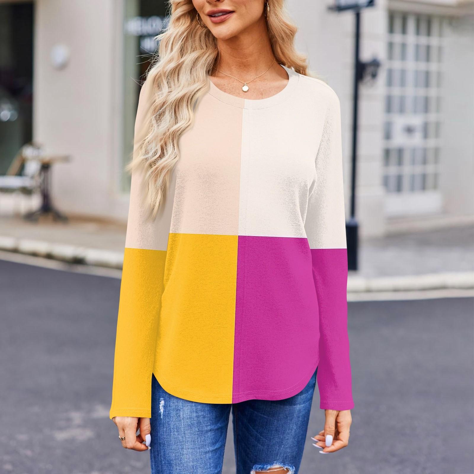 

Женская модная футболка с круглым вырезом и длинным рукавом, повседневные осенние топы S