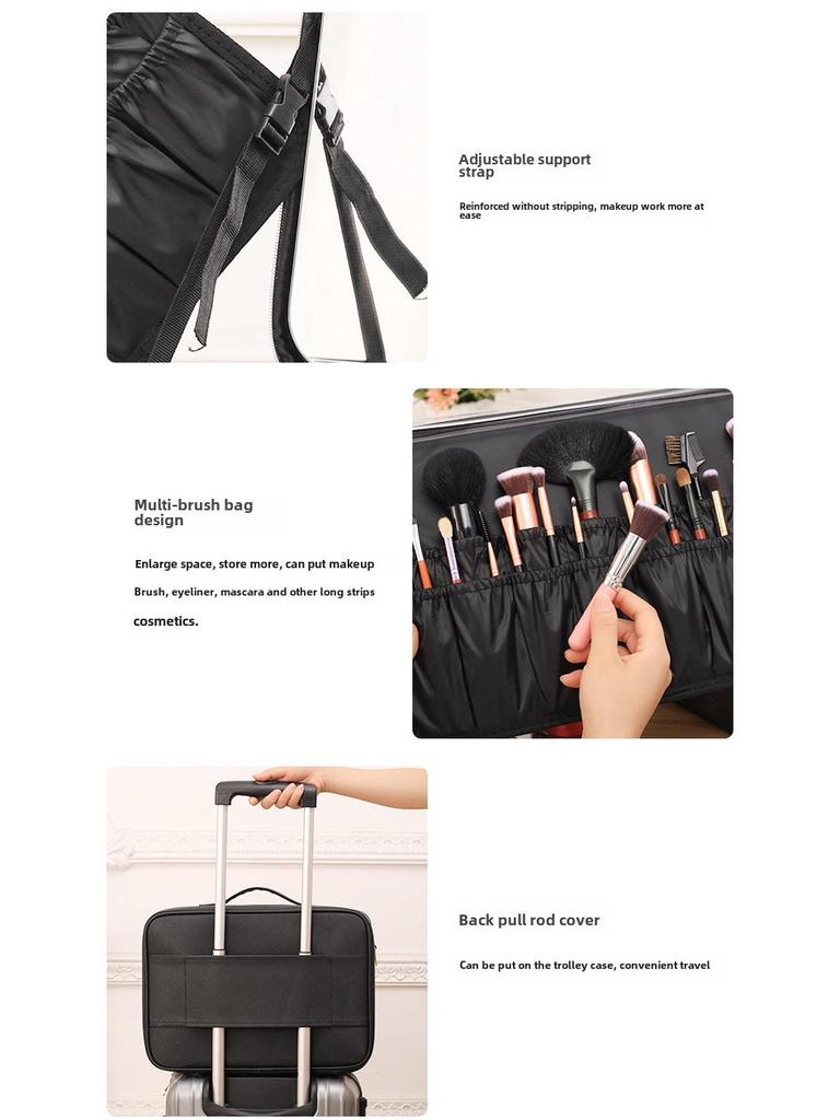 Black Heightened Cosmetic Bag with Mirror - Large Capacity Portable Handheld Storage Box