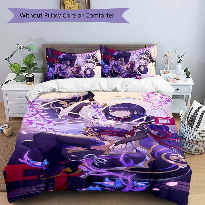3pcs Genshin Impact Balzebub pattern bedding set duvet cover set includes duvet cover &pillowcases, perfect all season bedroom decoration & gift