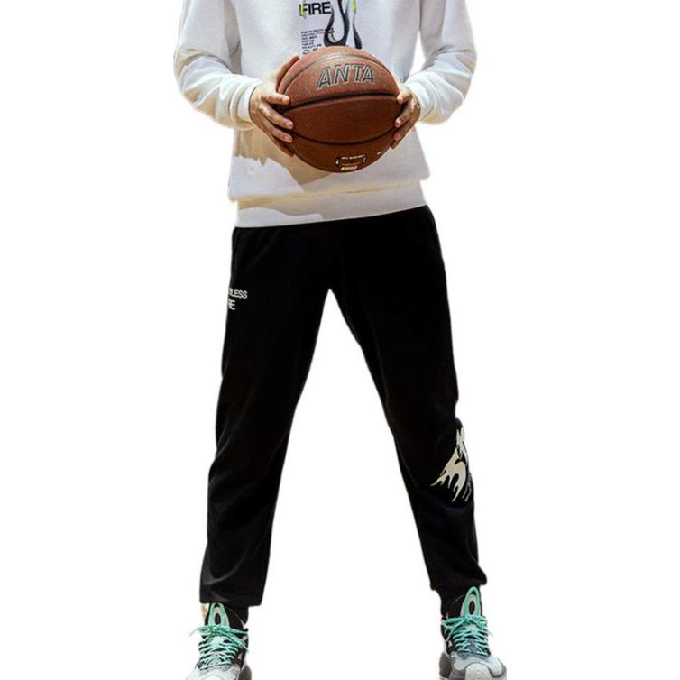 Anta Logo Print Elastic Waist Cuffed Sports Pants Men Pants Black 152131326-1