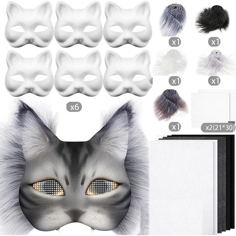 29Pcs Mask Set Blank Mask Half Face Hand Drawn Animal Cat Fox Mask Diy Handmade Graffiti Half Face Mask Party Christmas Gifts