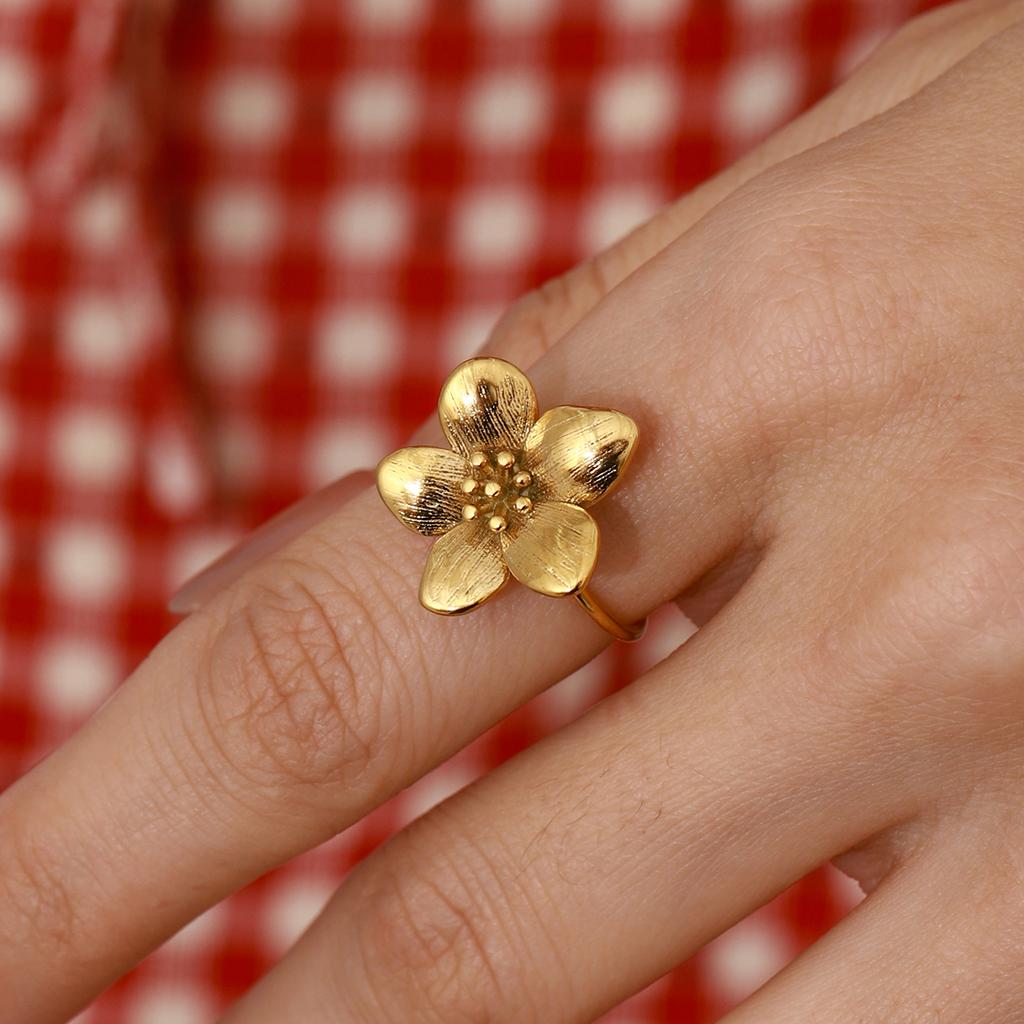 Arrivals Stainless Steel Flower Adjustable Open Ring PVD Plated Arrivals Jewelry Recommend Accessories 2025