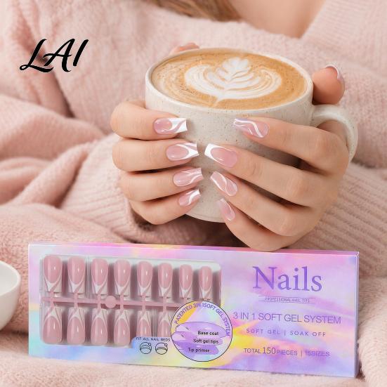 Whitening Nail Wraps 150PCS Stickers French Style Polish Set Versatile Easy Home Manicure Kit Multi-Sized Full Cover Smooth DIY Manicure for Women