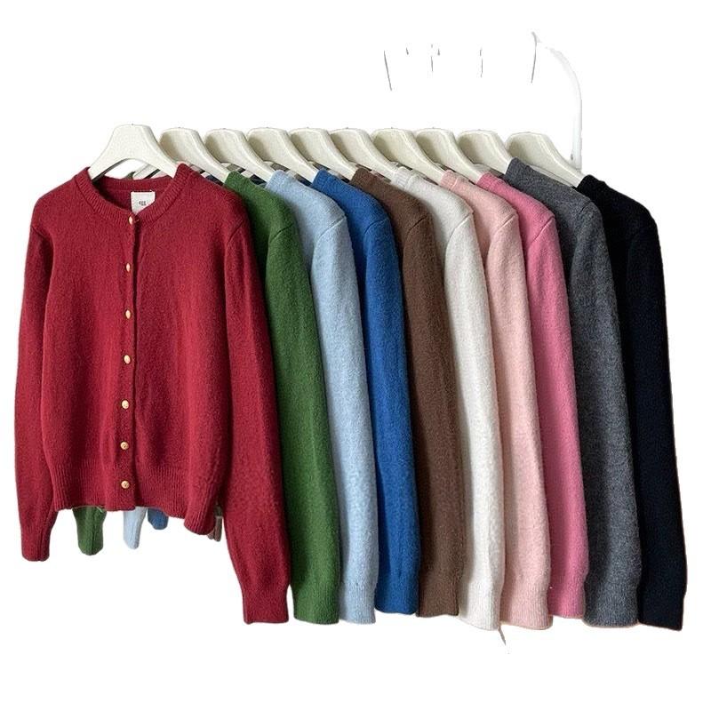 Women's thick solid color knitted cardigan sweater women's popular gold buckle small cardigan commuting versatile multi-color optional