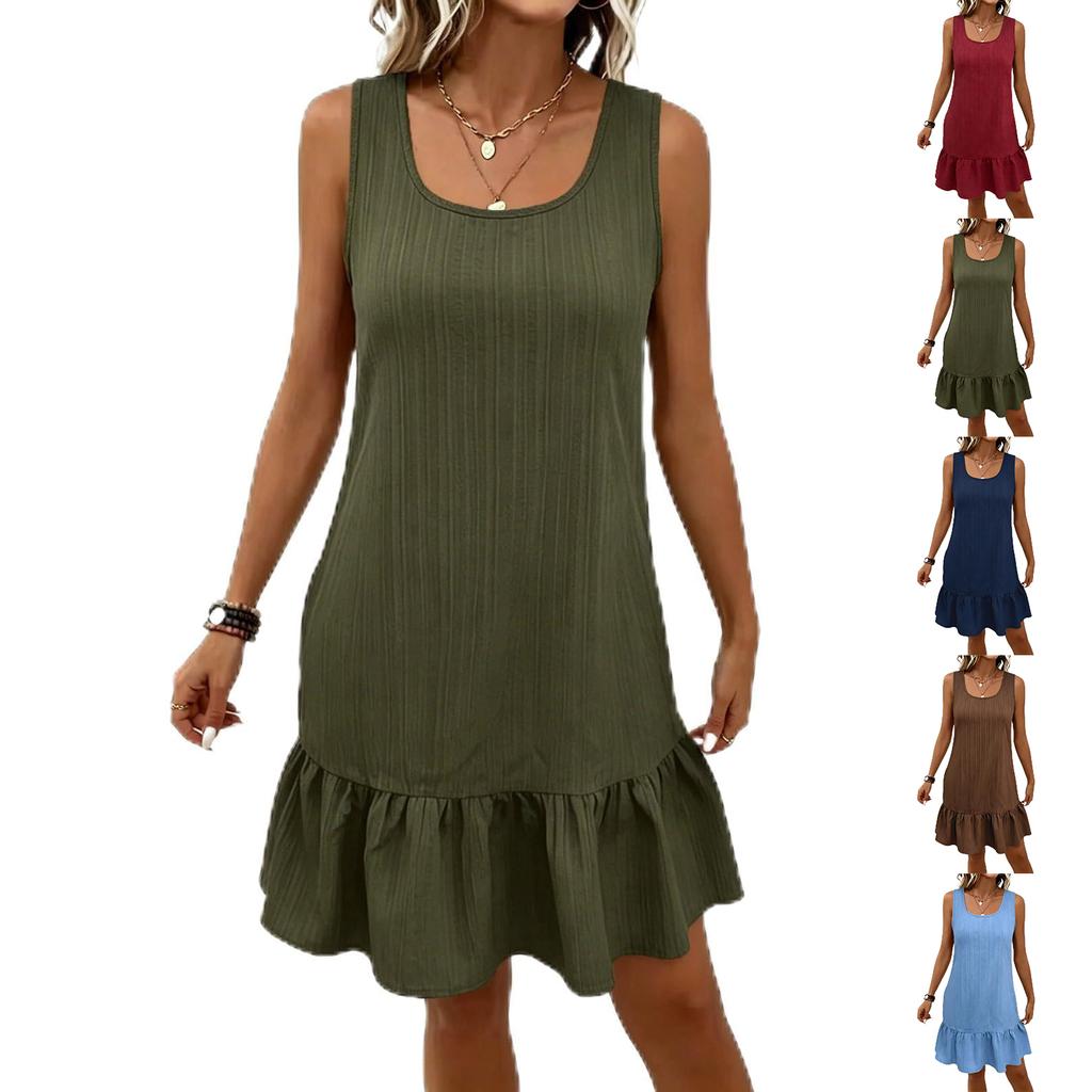 Sleeveless A-Line Dress for Women Ribbed Texture Casual Summer Dress with Ruffle Hem Lightweight and Comfortable Design