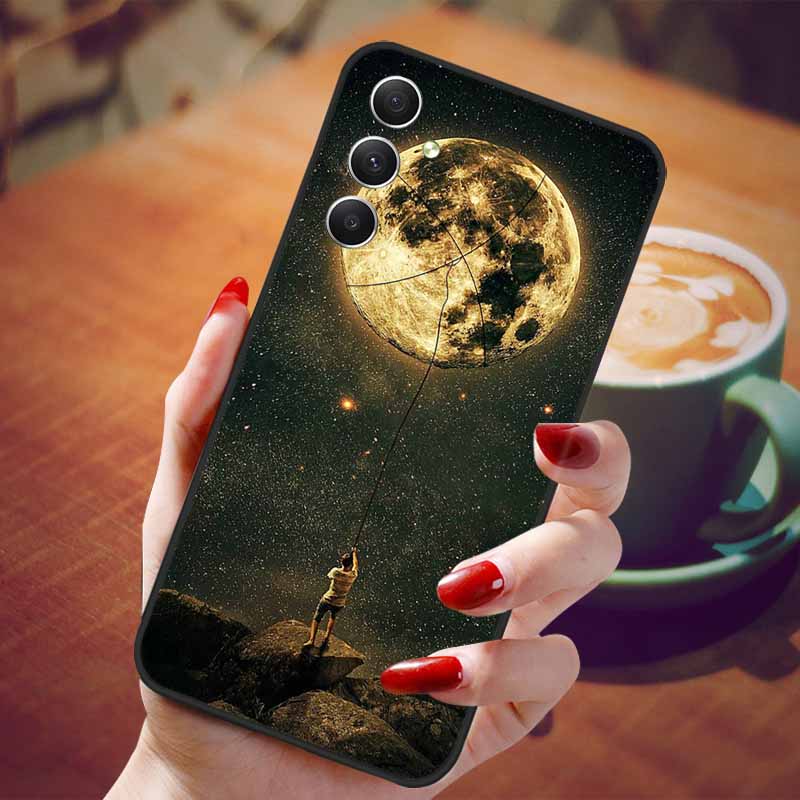 For Samsung Galaxy A55 5G Case Black TPU Silicone Beautiful Pattern Phone Cases for Galaxy A55 Shockproof Soft Cover A 55 6.6''