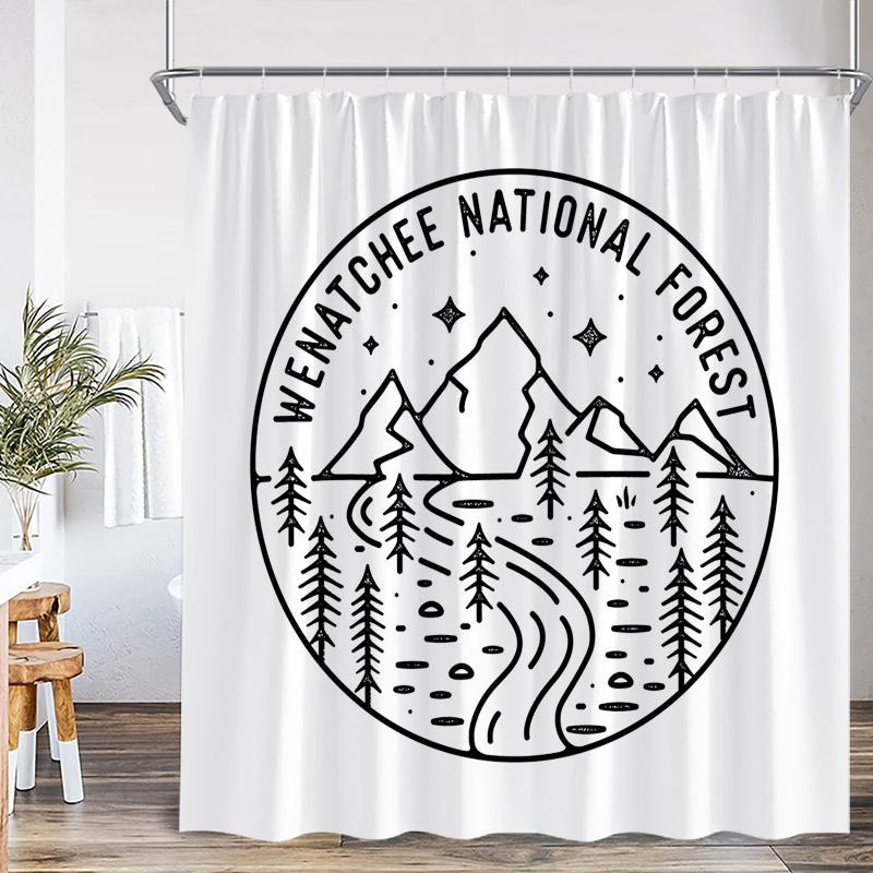 Vintage Camping Shower Curtains Abstract Mountain Camper Forest Scenery Polyester Fabric Home Bathroom Curtain Decor with Hooks