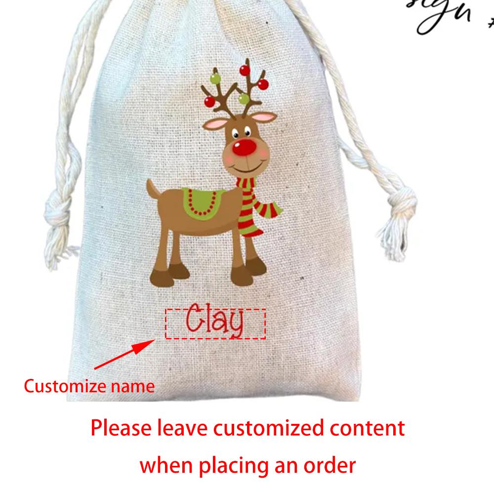 

Personalized Reindeer Christmas Gift Bags Merry Xmas Favor Bag Goodie Bag Santa Claus Holiday Gift Claus Children s Party Favors 5pcs 13X18cm