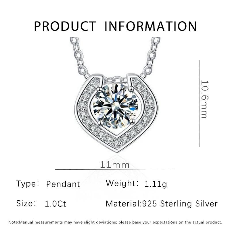 S925 Sterling Silver Heart Moissanite Pendant Necklace - Celebrity Style