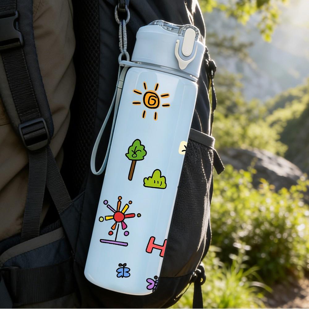 1PC Happy Day Slogan 750ml Color Plastic Sports Water Bottle Leakproof Flip Straw Lid Suitable for Sports Office Home Use