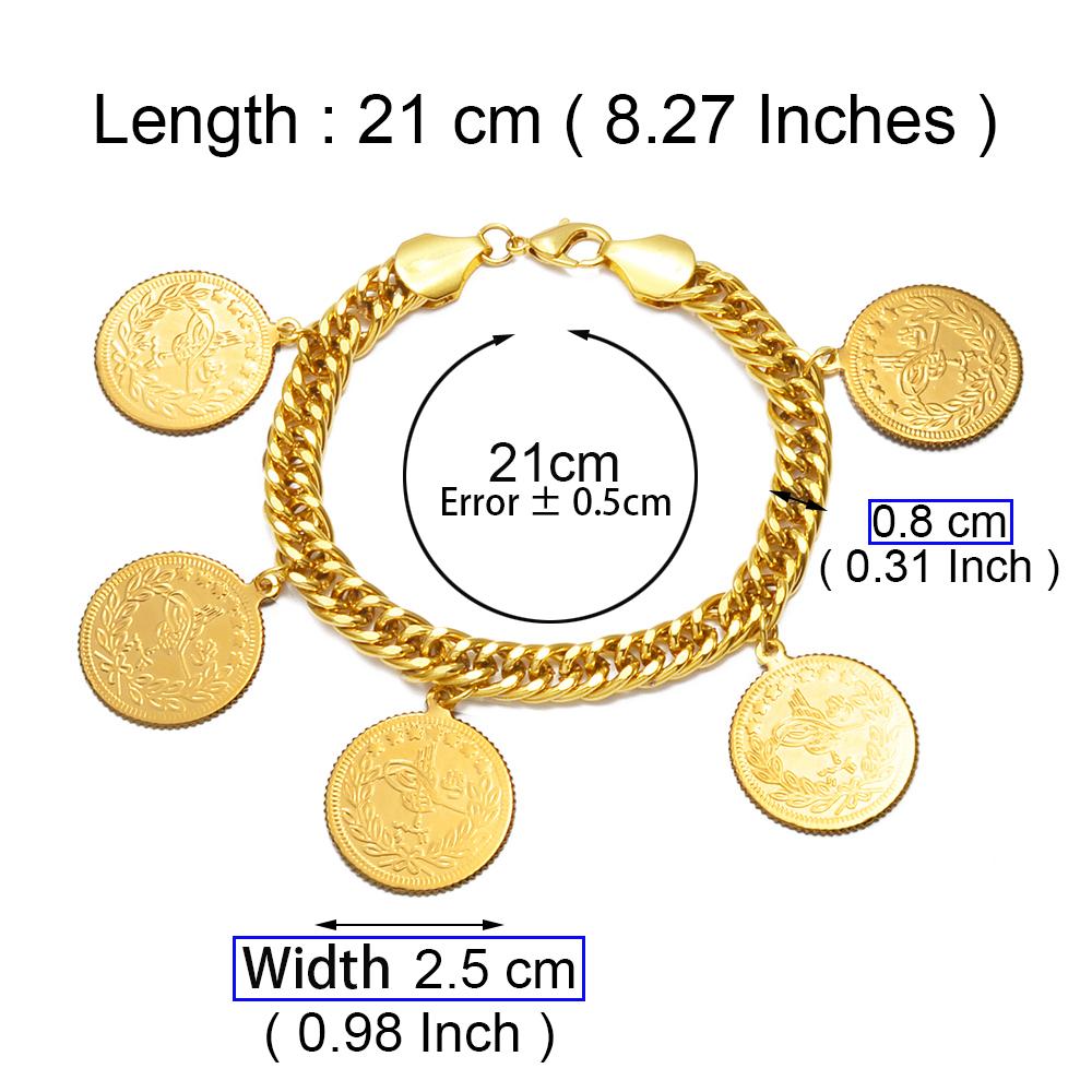 Anniyo Turkish Coin Bracelet for Women Men Turkey's Ancient Coins Banglet Turk Jewelry Gold and Silver Color #122601