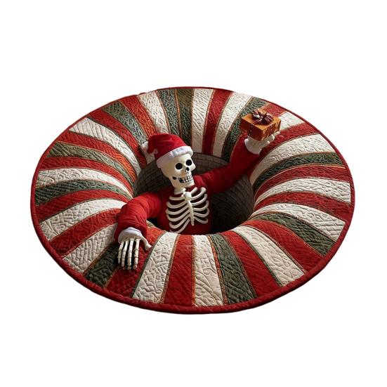 Christmas Santa Gnome Quilted Round Mat Festive Area Rug Non-Slip Backing Door Mat Living Room Bathroom Kitchen Absorbent Mat