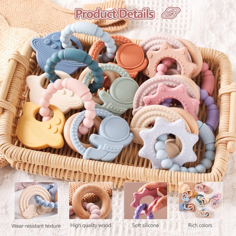 1Pc Silicone Teetherfood Grade Baby 0-12 Toystoddlersteething Ring Sensory Toyssilicone Planet Teether Bracelet Accessories