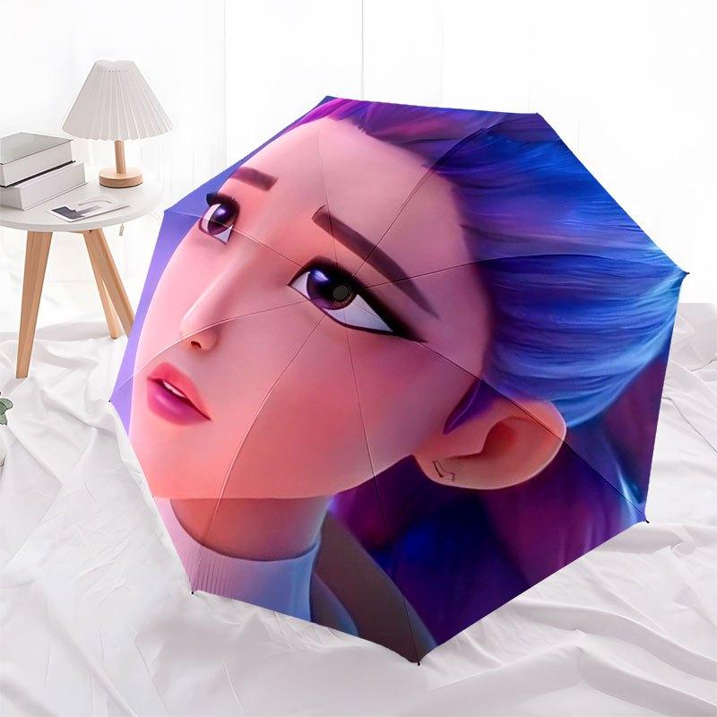 Vivid Blue Hair Anime Character IconUmbrella with Cute Design,Portable 3-Fold Compact Umbrella for Men&Women,Valentine's Day Mother's Day Ha