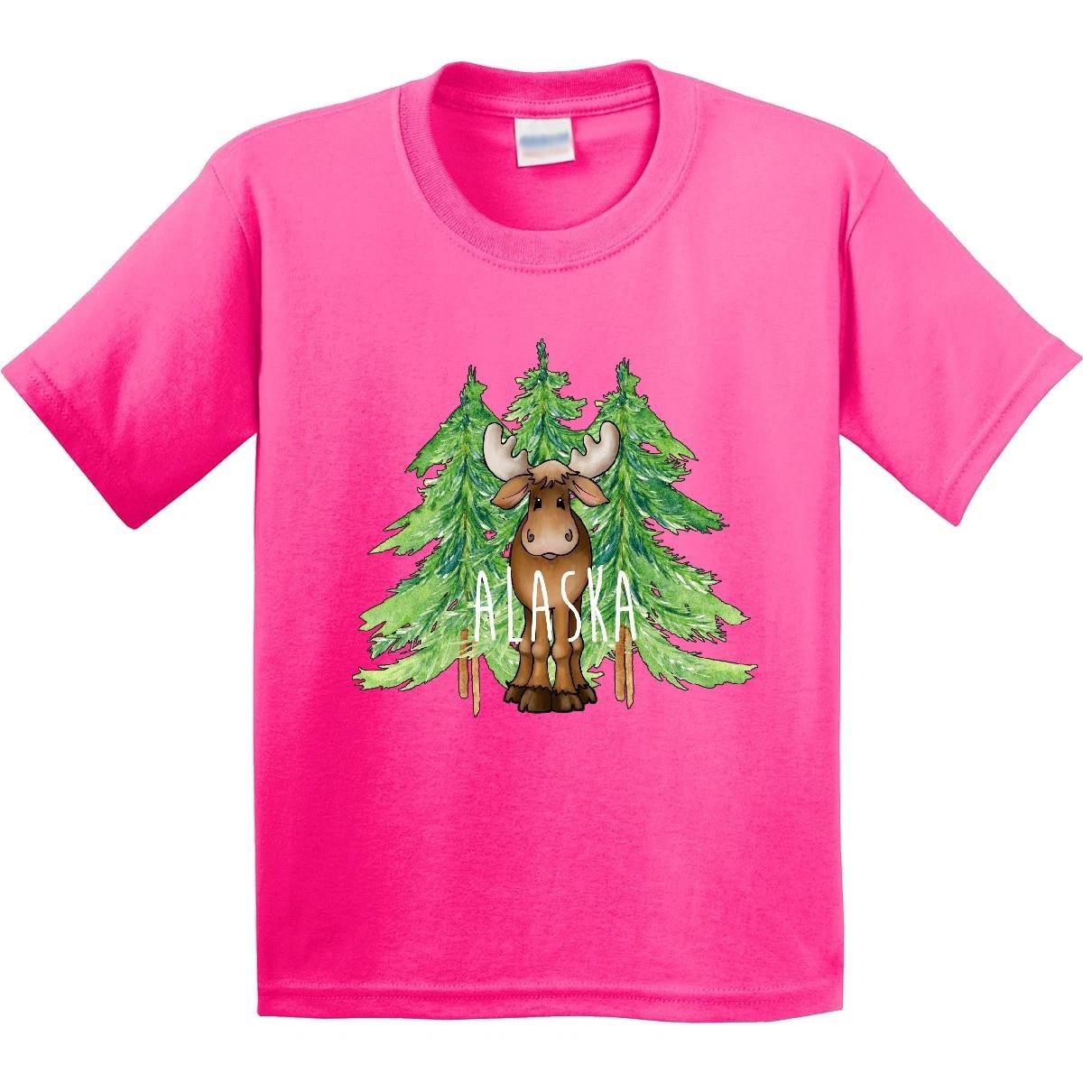Inktastic Alaska Moose And Trees Youth T-Shirt States Boodlebug Home Pines Child 120