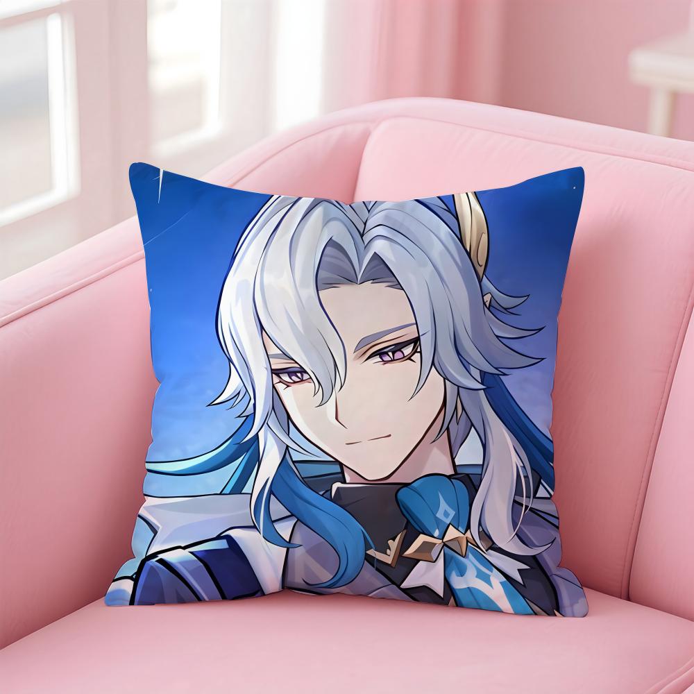 Popular Genshin Impact NNeuvillette Cushion Cover Pillowcase Short Plush Invisible zipper Room Sofa Cushion Cover