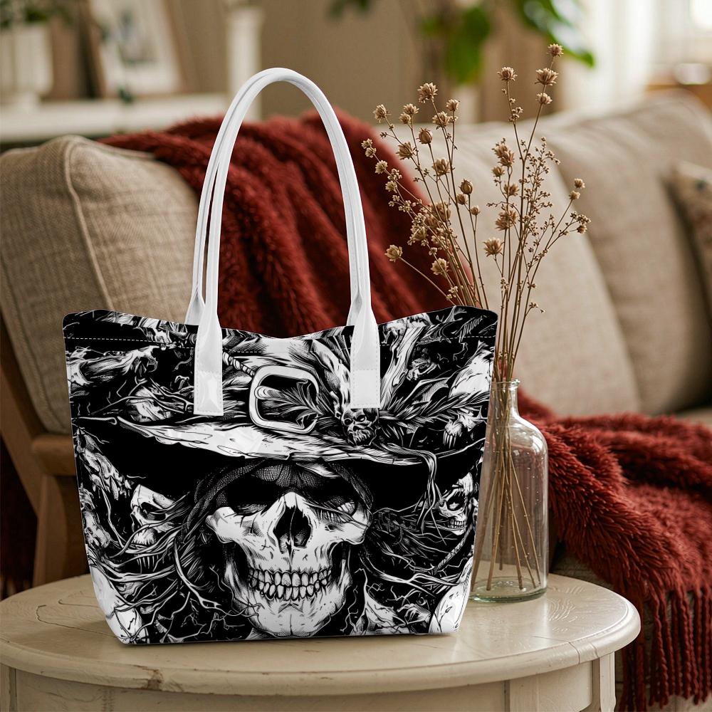 Gothic Skull Pattern Tote Bag Fashion Daily Carry Handbag Stylish Street Casual Shoulder Bag