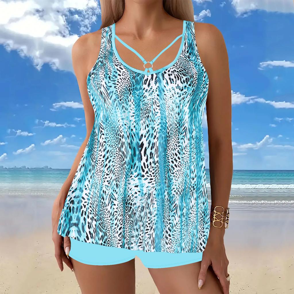 Women's Halter Complex Patterns Print Bikini Tankini Swimsuit