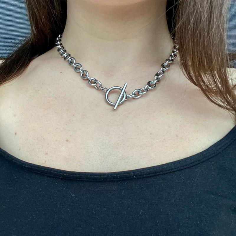 Nový Módní Zlatý Barva Robustní Řetízkový Náhrdelník pro Ženy Jednoduché Přepínací Zapínání Nerezová Ocel Choker Náhrdelníky Šperky Dárky