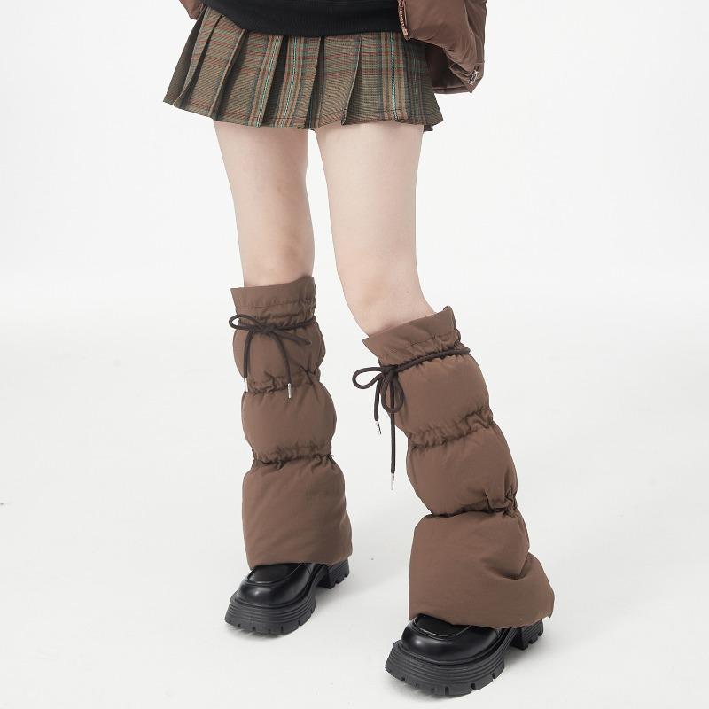 Pernas Acolchoadas Puffer de Inverno Femininas Esportes ao Ar Livre Cordão Ajustável Divididas Flared Cobre-Botas Punhos Meias