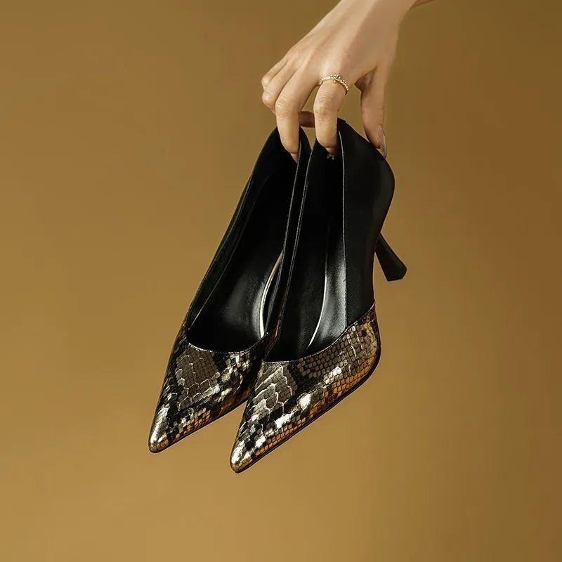 2025 new soft leather popular high heels ultra-light pointed head thin heel French sexy light mouth commuter work shoes single shoes