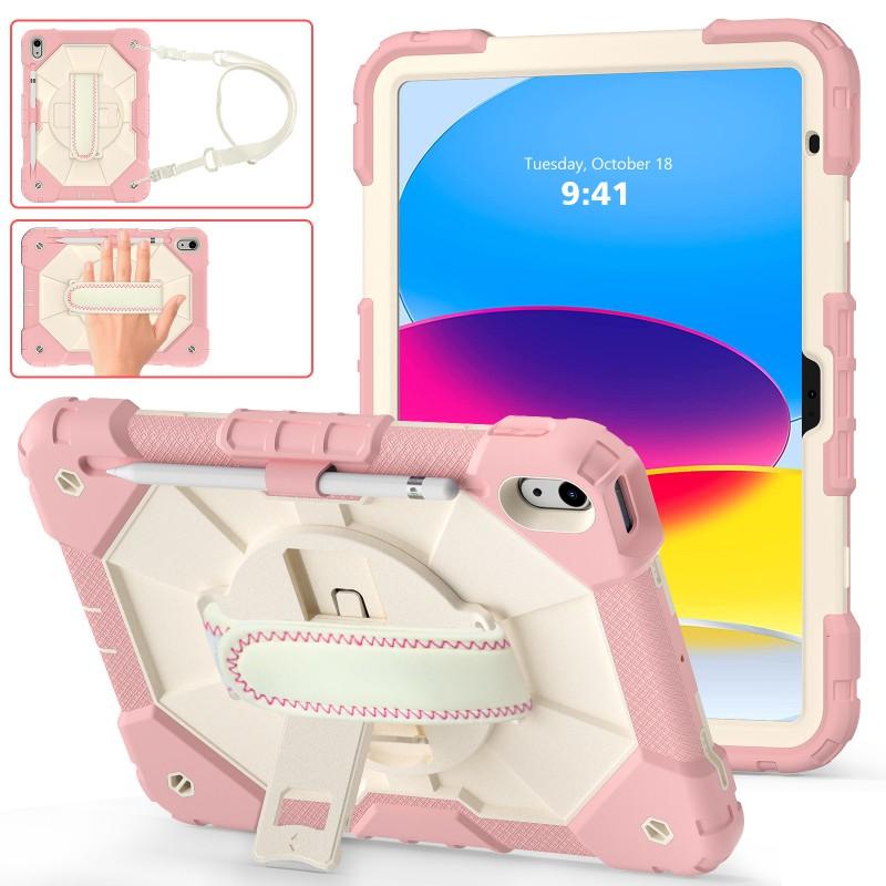 Silicone Protective Case With Wrist Strap IPad 10th Gen 10.9 Inch Rotating Stand Shockproof Anti-Slip Cover