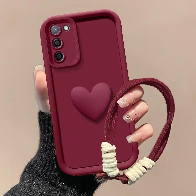 Suitable for Samsung S25 Ultra Mobile Phone Case S24FEE Three Dimensional Love A55 with Lanyard S23 Full Cover A56 5G Set