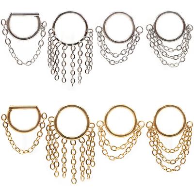 1PC Aço Inoxidável Corrente Borla Nariz Redondo Septo Anel Segmento Daith Helix Narina Clicker Hoop Brinco Body Piercing Jóias
