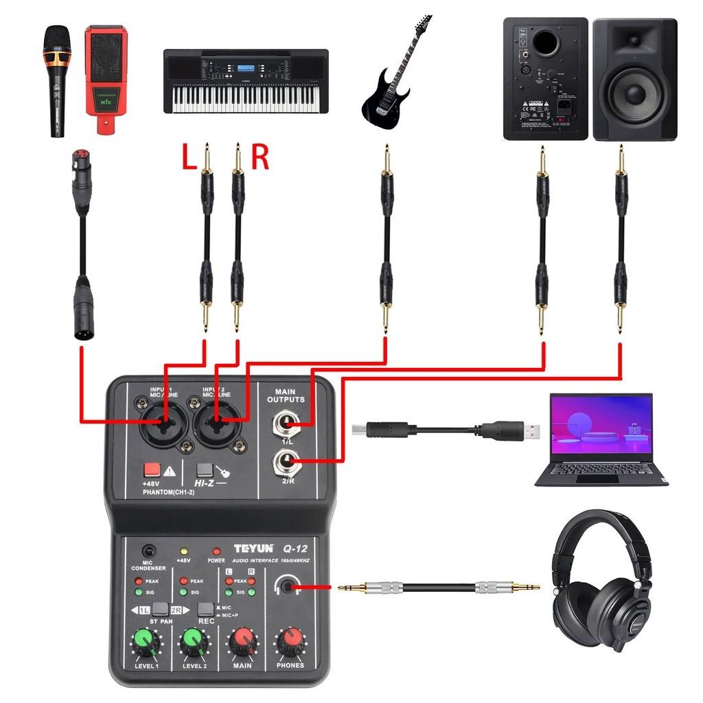 Portable Audio Interface Professional Mini External Sound Card Mixer 48V Computer Guitar Studio Dual Channel Audio Device