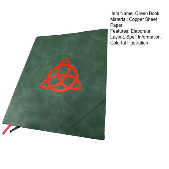 Green Book Faux Leather Design Elaborate Layout Spell Information Colorful Illustration Collection Charmed Book of Shadows Home Supply