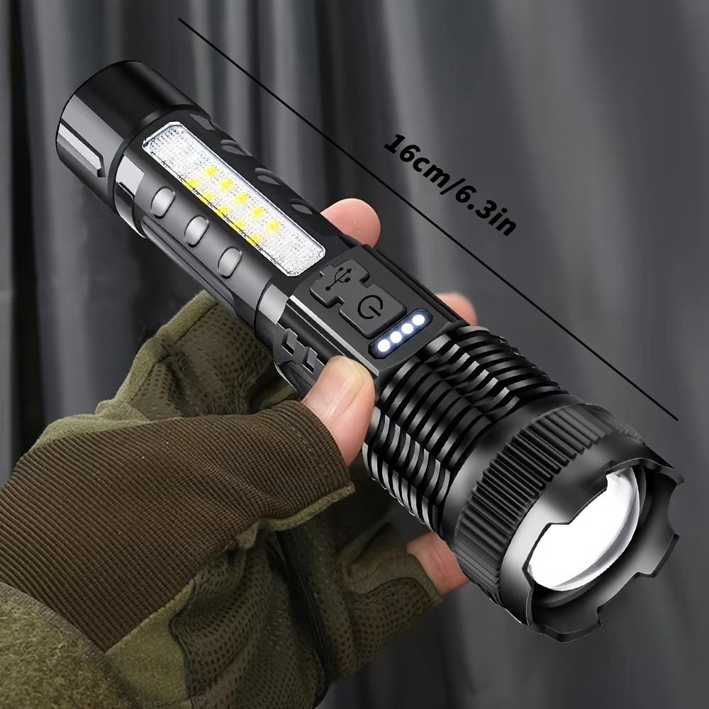 2pcs Rechargeable Zoomable Super Bright Flashlight for Emergency Power Outage, for Outdoor Camping, Hurricane
