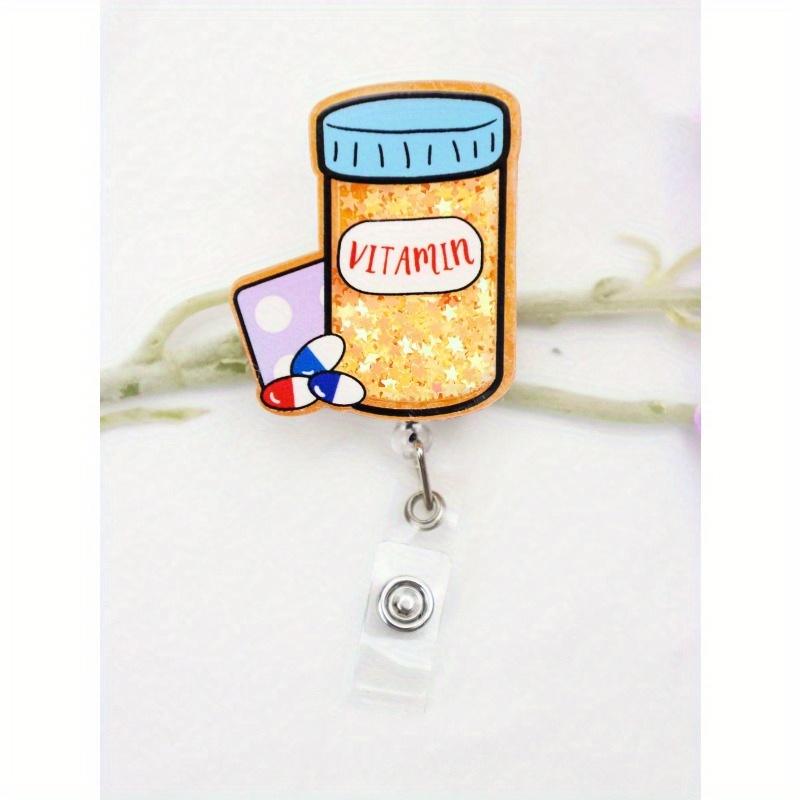 Urocze Brokatowe Cekiny Kreskówkowy Pudełko na Leki Igła Probówka Pigułka Strój Pielęgniarki Stetoskop Kształt Akrylowy Brelok Wysuwany Z Klipsem Identyfikator Odznaka