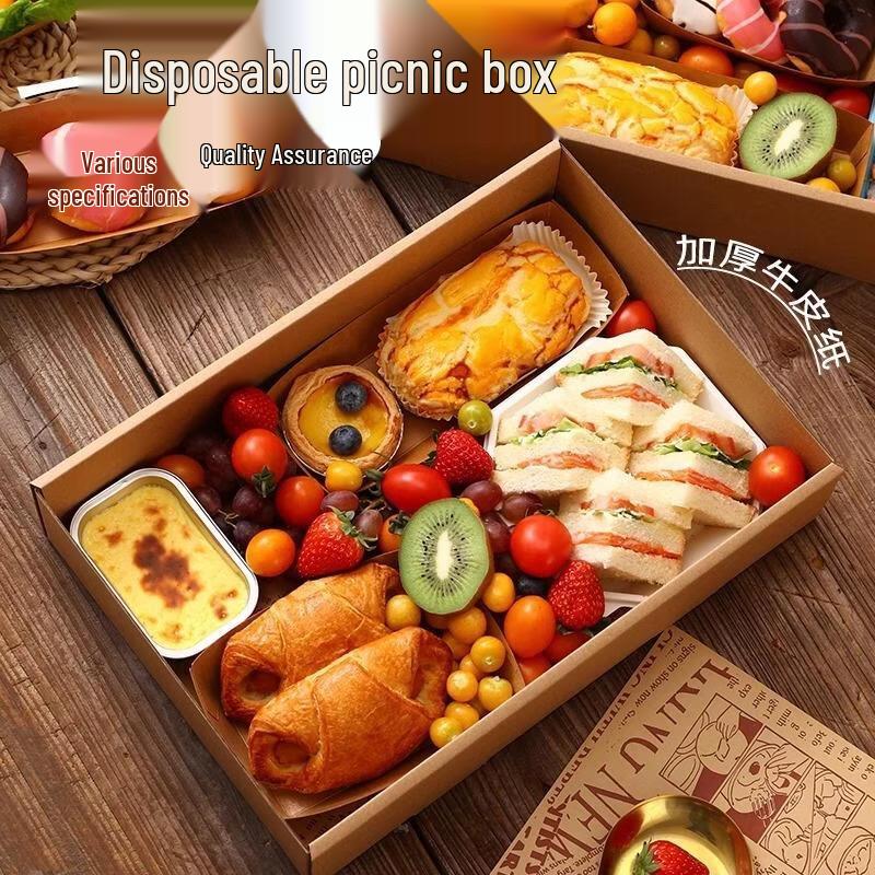 JingJingRS Kraft Paper Disposable Picnic Lunch Boxes