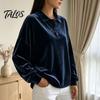 Damen Pullover Hemd Damen Samt Hemd, 3-Knopf Kragen Casual Bluse, Einfarbige Tägliche Kleidung Locker Langarm Oberteil für die Arbeit Atmungsaktive Bluse