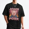 JOHN PORK Pink Pig T Shirt Washed Short Sleeve Harajuku TShirt Vintage Men Women Streetwear Summer Tee Shirt