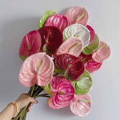 Anthurium Kunstblumen, Einzelne Anthurium Kunstblumen, Zuhause, Hochzeit, Weiche Dekoration, Blumenarrangement und Dekorative Blumenkunst