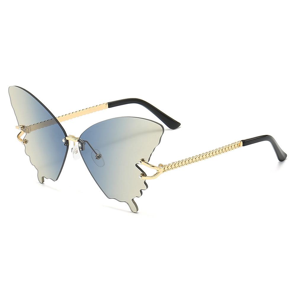 Butterfly Shape Diamond Inlaid Frameless Sunglasses, Fashionable and Exaggerated Sunglasses Round Face and Big Face