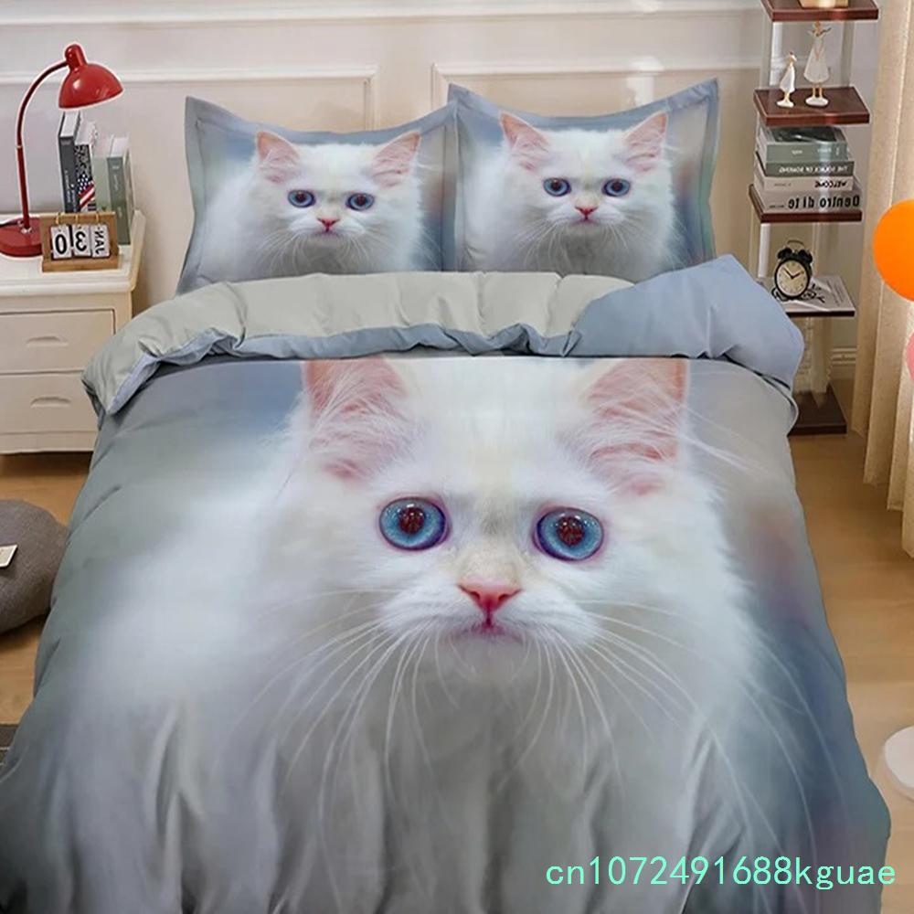3D Cat Bedding Set Luxury Animal Duvet Cover With Pillowcase Queen King Single Double Size For Girls Boy Polyester Quilt Cover